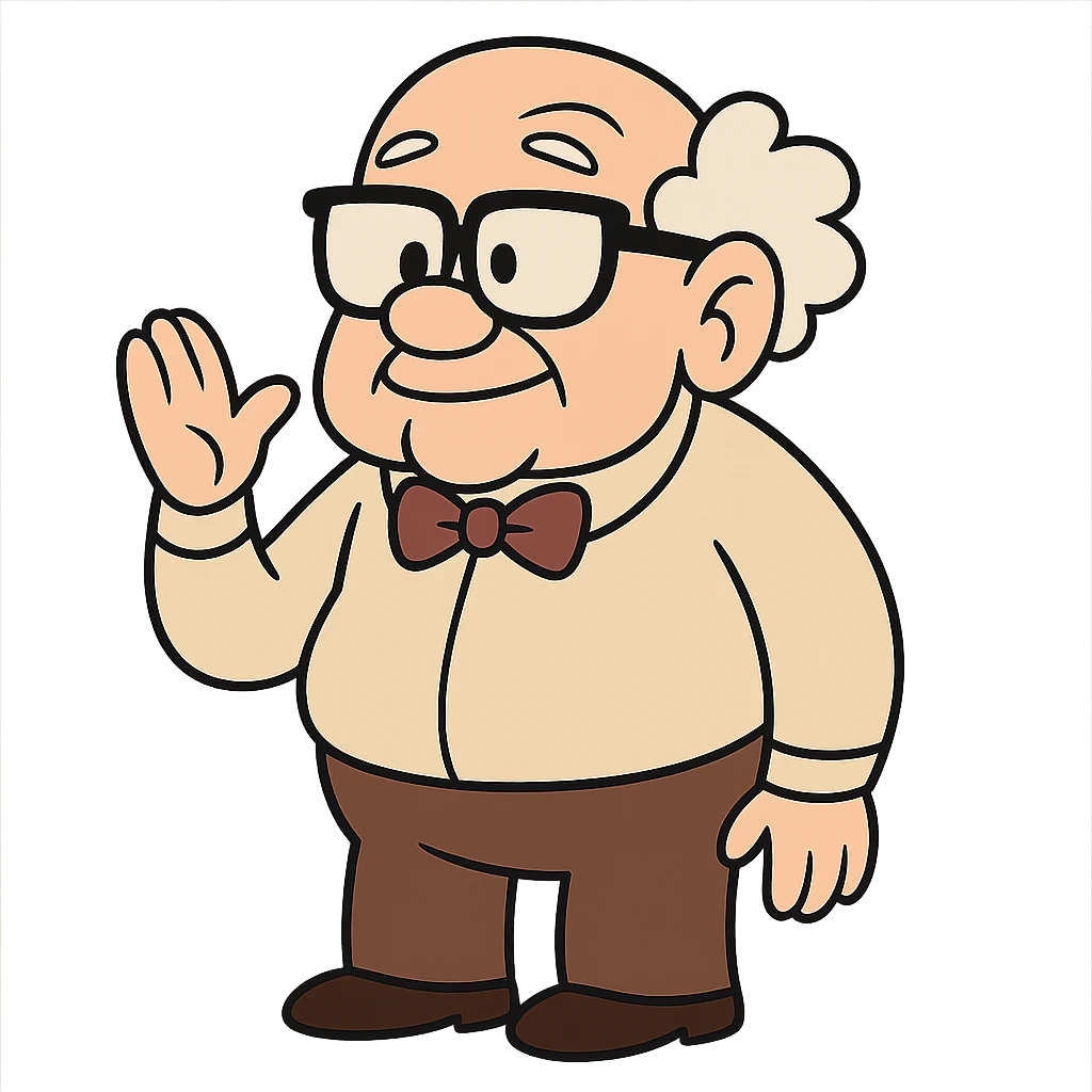 Pops from Johnny Bravo, elderly man with glasses, white hair, and a bow tie, cartoon style emoji