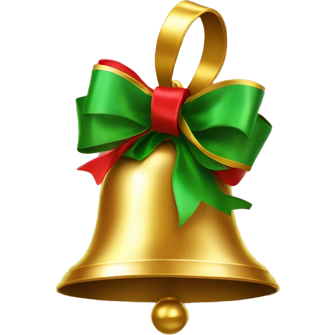 Golden bell with green ribbon, small red accents, shiny look emoji