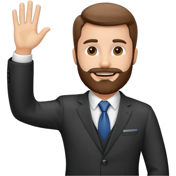 bearded man in business suit waving hand with friendly smile emoji