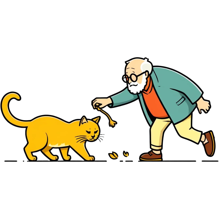 old blind man accidentally stepping on golden cat’s tail ￼ emoji