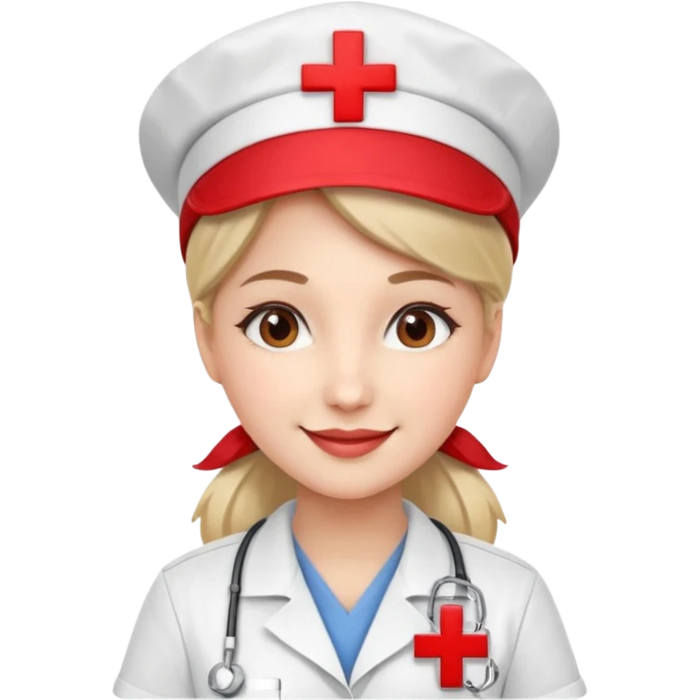 young woman nurse, red cross hat emoji
