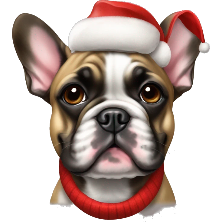 Brindle French bulldog with christmas hat emoji