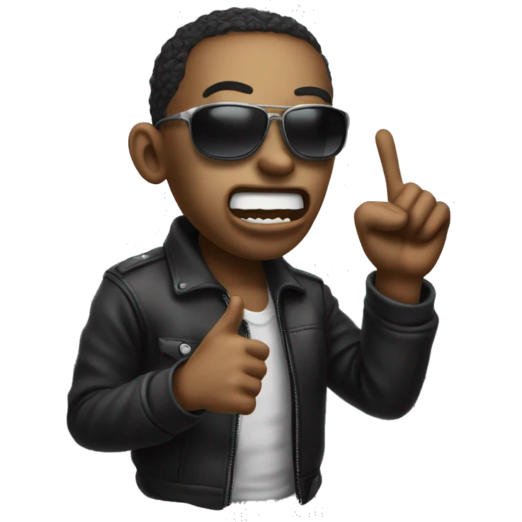 person with sunglasses sticking out their tongue like a heavy metal guy and holding up the ILY hand sign emoji