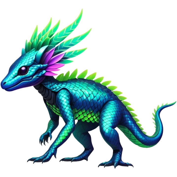 Tropical futuristic lush cool edgy neon Fionbri-Vernid-Elgyem-creature (full body) emoji