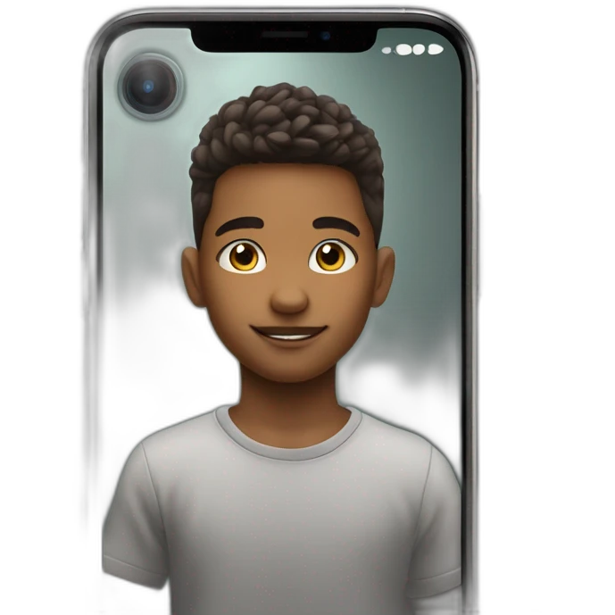 Boy 11 years making photo in mirror on iPhone 15 pro emoji