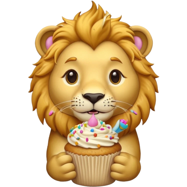 a lion holding a cupcake emoji