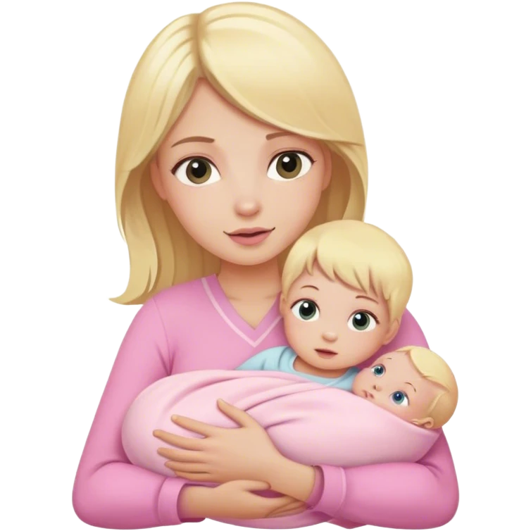Blonde girl holding a new born baby while the baby is wrapped in pink. emoji