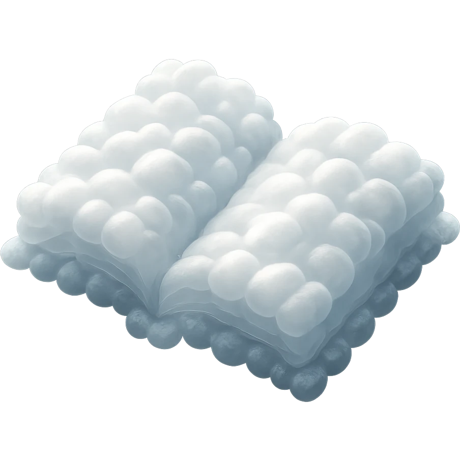 top view of a thick open book made entirely of small, very bright white fluffy convex clouds, matte glass style emoji