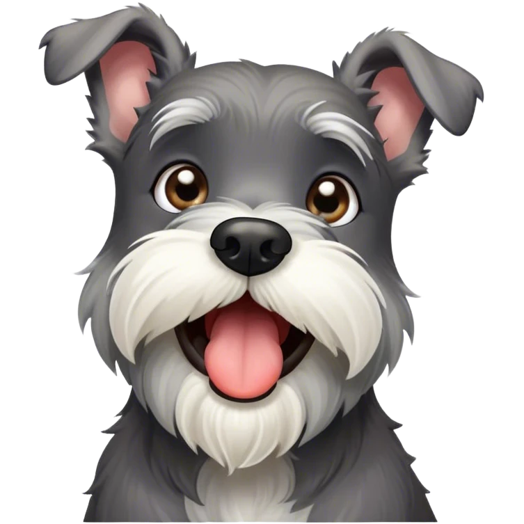 Cinematic Cute Yawning Miniature Schnauzer Portrait Emoji, Head cocked with a wide, adorable yawn and droopy, charming eyes, featuring a neatly trimmed, lovable salt-and-pepper fur, simplified yet irresistibly cute, highly detailed, glowing with a warm, relaxed radiance, high shine, exuding a sleepy yet spirited charm, styled with a soft, cozy glowing outline, capturing the essence of a Miniature Schnauzer mid-yawn, radiating pure, drowsy cuteness! emoji