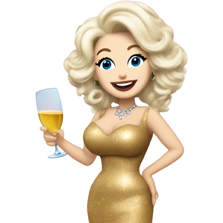 Dolly Parton with happy new year sign and champagne  emoji