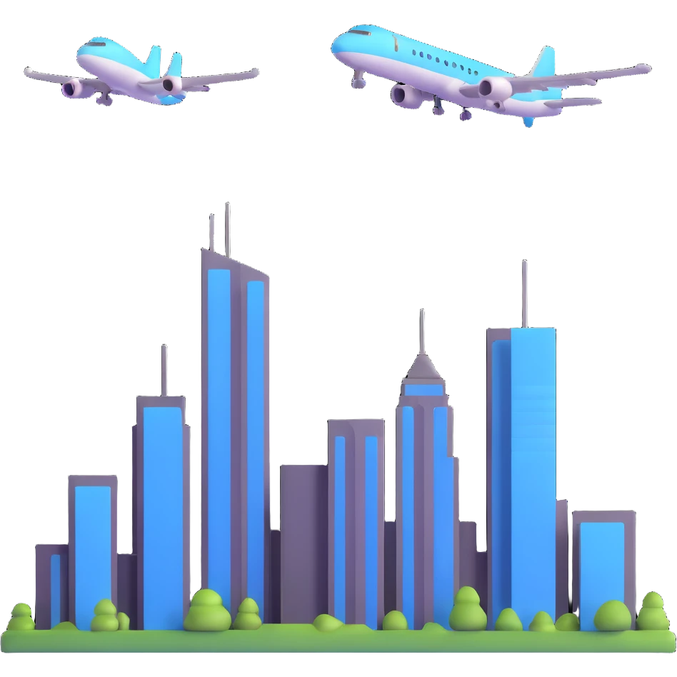 two skyscrapers and a plane flying towards them emoji