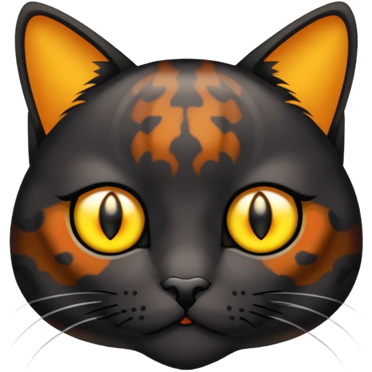 Black tourtishell cat yellow eyes emoji