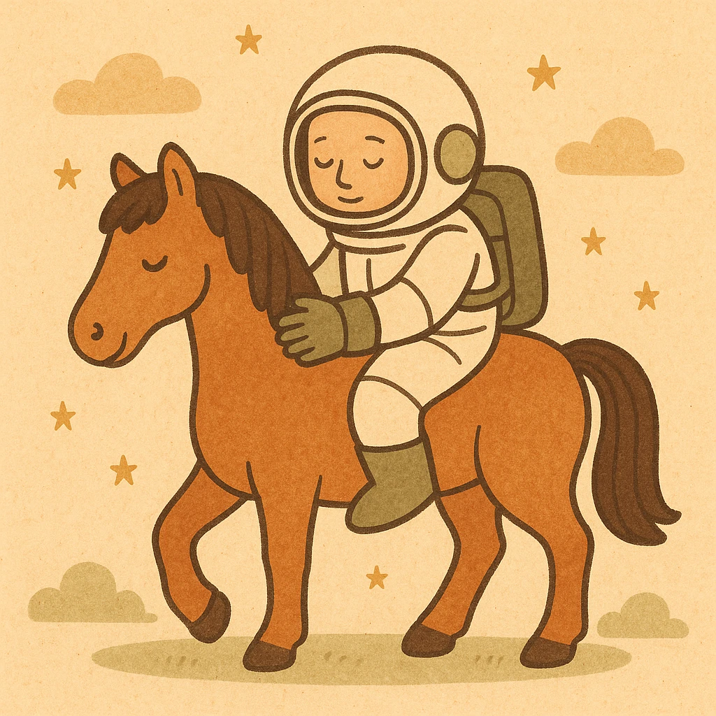 astronaut on horseback with stars in background emoji