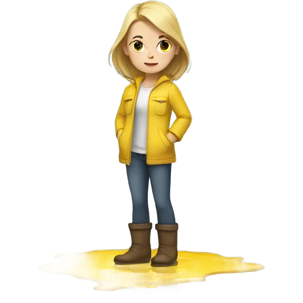 White skinned Girl standing in big yellow puddle emoji
