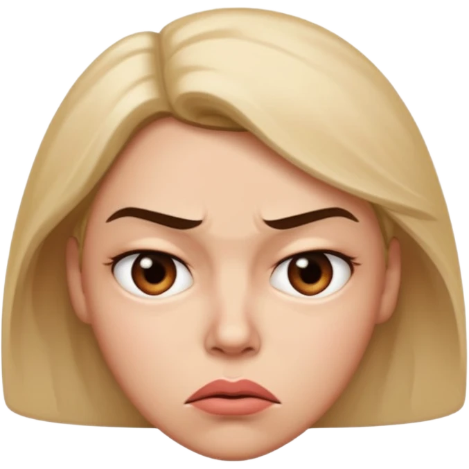 stylized face with a disappointed glare, pursed lips, and a subtle angry vibe emoji