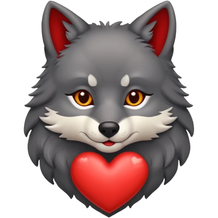 cute dark grey wolf head inside heart emoji