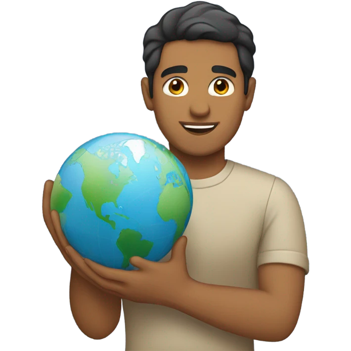 Latino man holding the earth emoji