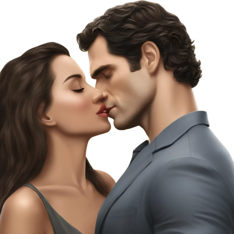realistic photo of Henry Cavill kissing a beautiful female model while touching her cheek emoji