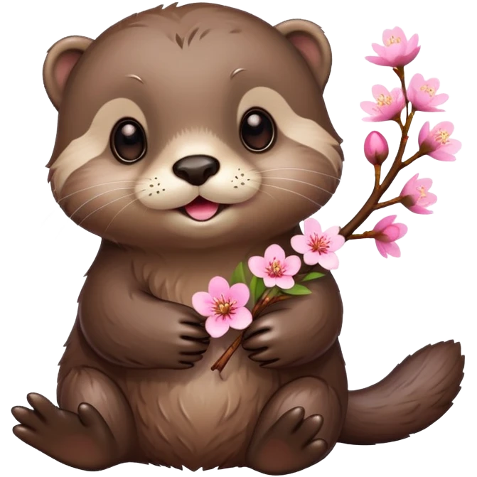 cute otter holding a cherry blossom flower emoji