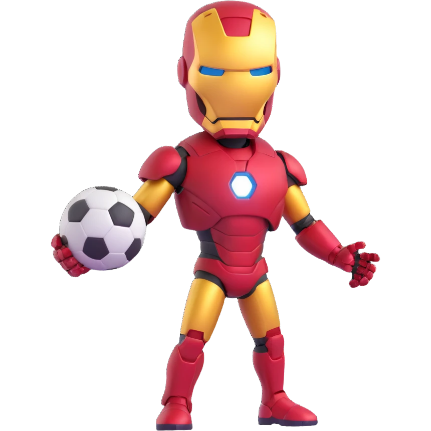 Ironman holding a soccer ball, 3D emoji style emoji