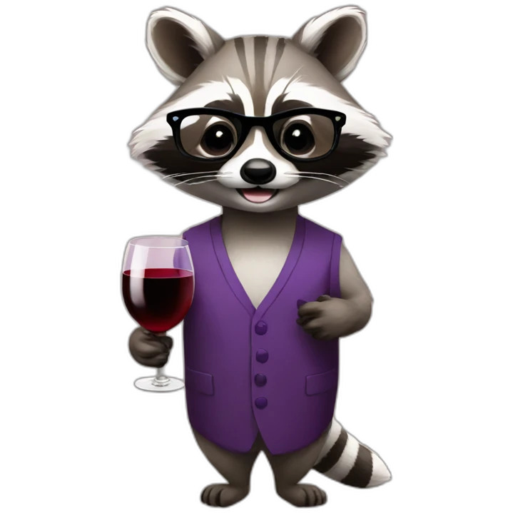 Raccoon with glasses and wine emoji