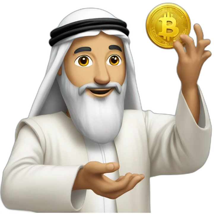 The sheikh is throwing bitcoins around emoji