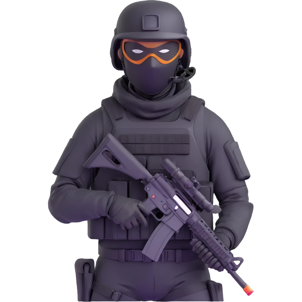 armed figure in all-black tactical gear, shiesty mask, helmet, holding a rifle emoji