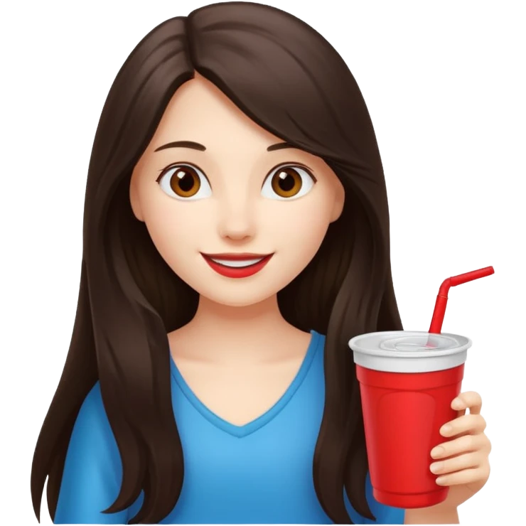 white happy long haired brunette girl with red solo cup emoji