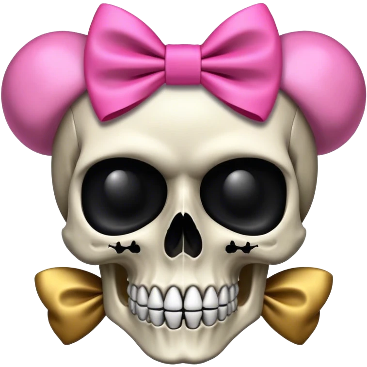 Skull with a pink bow with a male counterpart (all black and gold) emoji