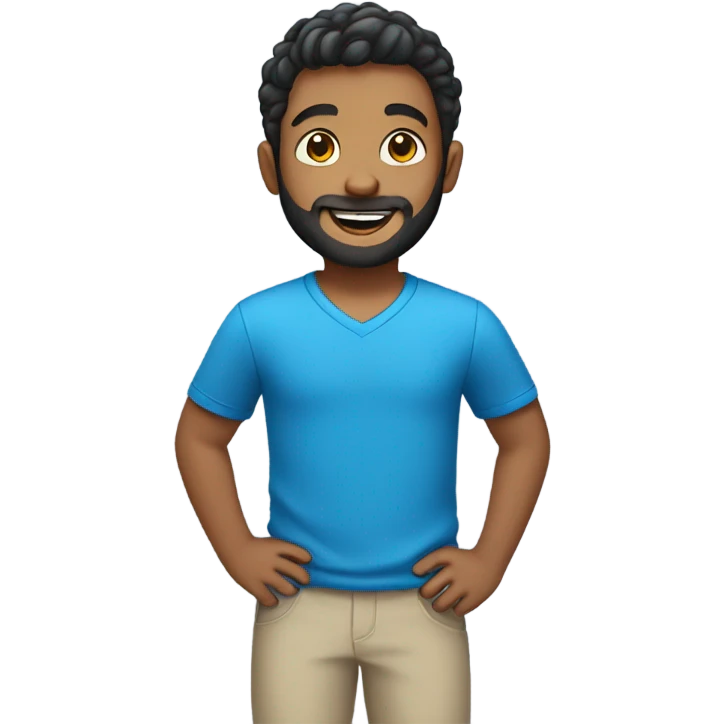 smiling boy in blue shirt with beard emoji