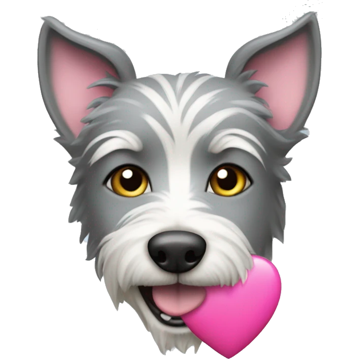 Gray terrier dog happy with a pink heart  emoji