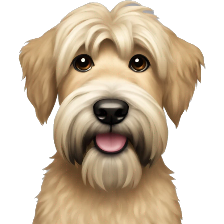 Wheaten terrier with fluffy long hair, black ears and black chin emoji