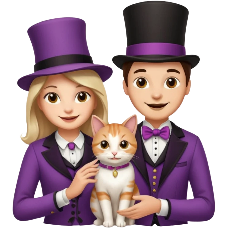 magician couple and their pet cat emoji