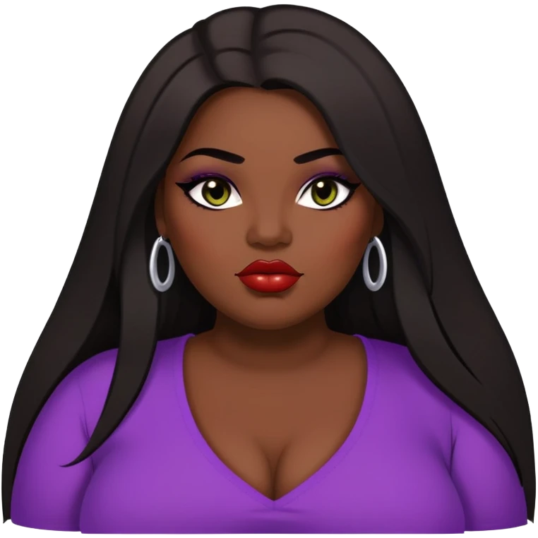 big plus size, dark skin, straight long hair, baddie,pretty lips, makeup, black eyeliner, long hair emoji