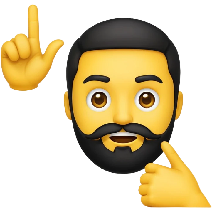 yellow emoji with a black beard, mouth facing to the side, raising one eyebrow, making a 'no' gesture with its hand emoji