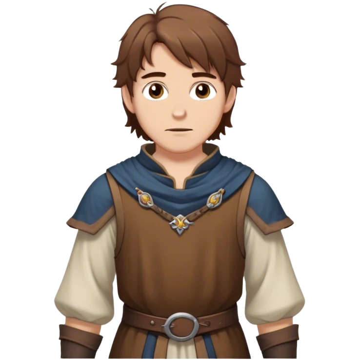 medieval outfit worn by a DnD themed fantasy character. basic low level clothes. clothes only above the waist. The clothes full waist. The character's haven't arms. character is brown hair brown eyes messy hair white man. emoji
