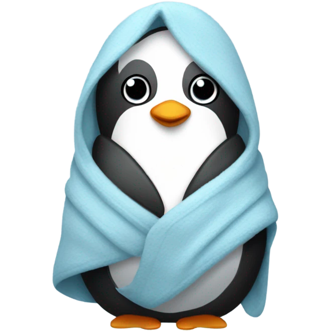 Cozy penguin in light blue blanket  emoji