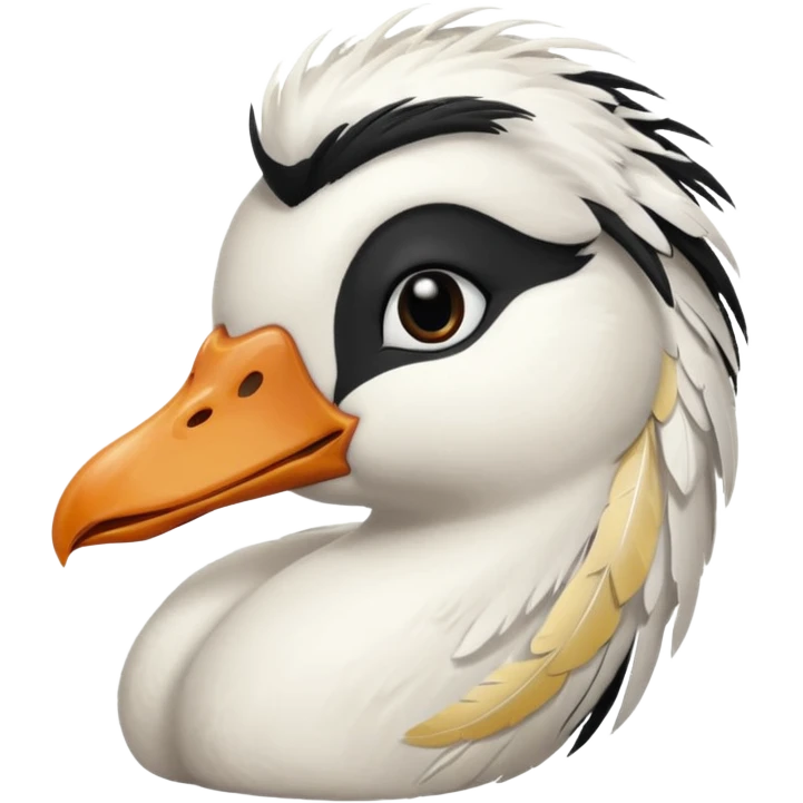 goose with long black hair and swoop bangs over one eye emoji