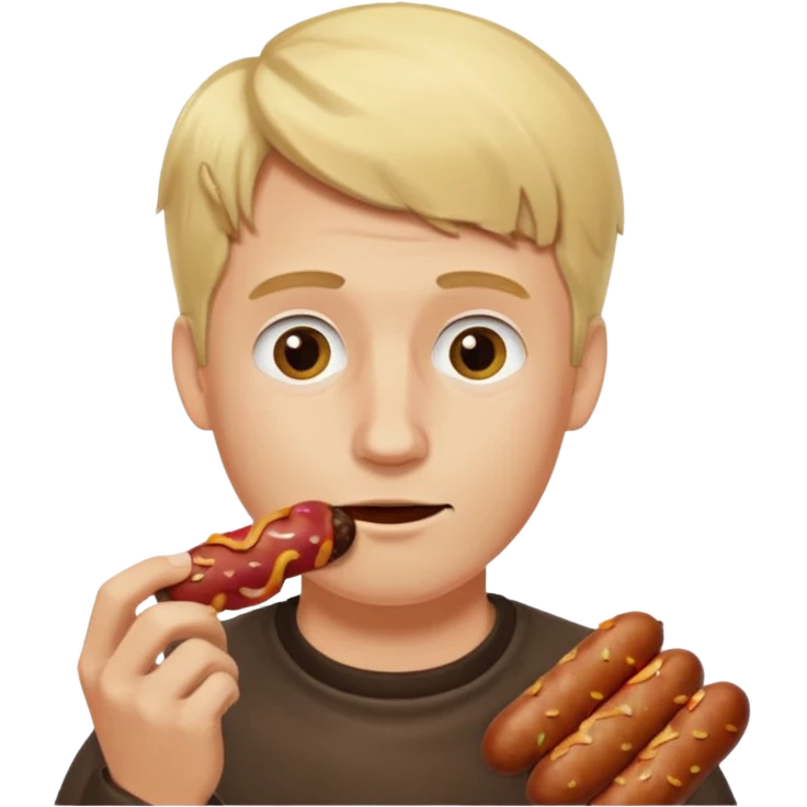 Hombre Rubio con una salchipapas pero la salchicha está quemada emoji
