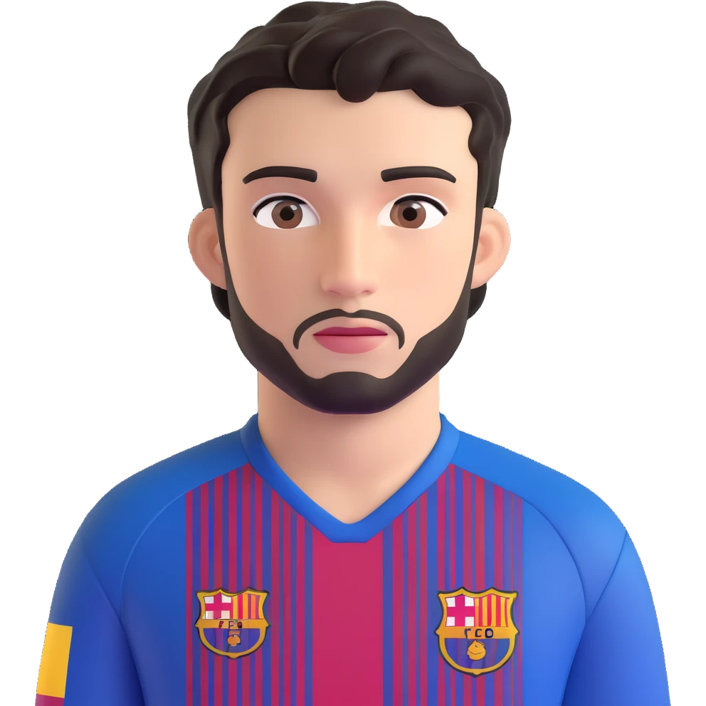 young male footballer inspired by Lamine Yamal, youthful face, short curly black hair, brown eyes, subtle confident expression, wearing FC Barcelona home kit with blue and red stripes and club logo visible on chest, smooth shading, slightly oversized eyes, clean facial hair emoji