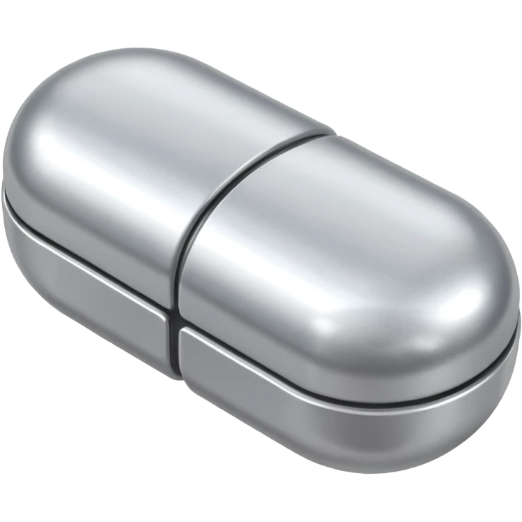 capsule pill emoji, metallic silver halves, smooth glossy finish, futuristic pharmaceutical 3D icon, isolated on white emoji