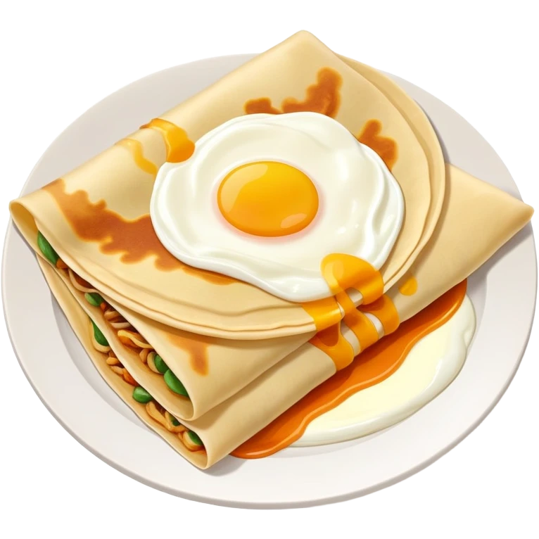 Chinese Crepe Jianbing folded with sauce and egg, simplified emoji style with bold outlines and bright colors, cartoon style popular street breakfast emoji