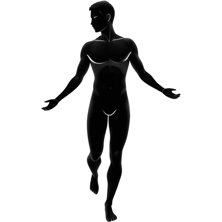 minimalist b&w male silhouette with flowing black-and-white curves across the lower body, now overlaid with a small, softly glowing spark or radiant light near the chest or head — symbolizing inspiration, inner fire, and creative energy awakening” emoji