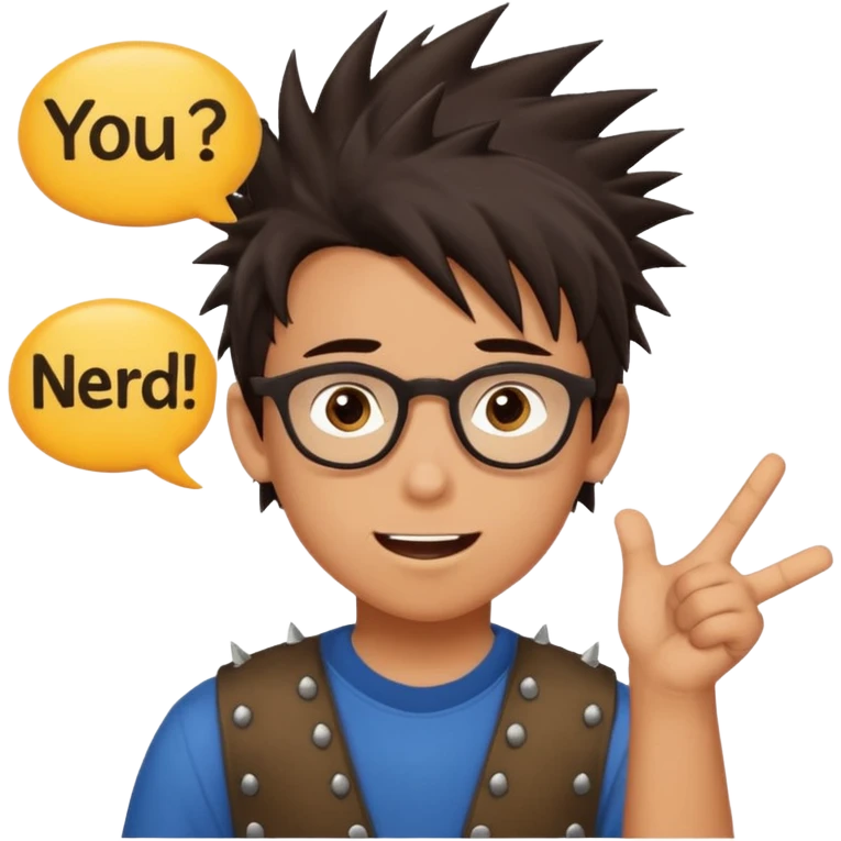 Fai l'emoji con un ragazzo che dice "sei una nerd" e sopra c'è scritto "proprio a te Emma!" emoji