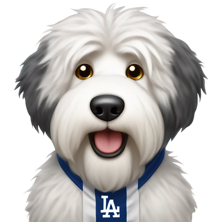 Old English Sheepdog wearing Dodgers shirt emoji