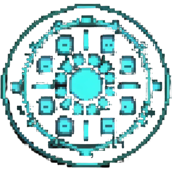 32x32 cyberpunk settings gear icon with holographic interface, retro computer style emoji