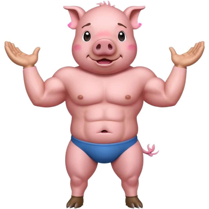 pig with 6 pack on two legs flexing emoji