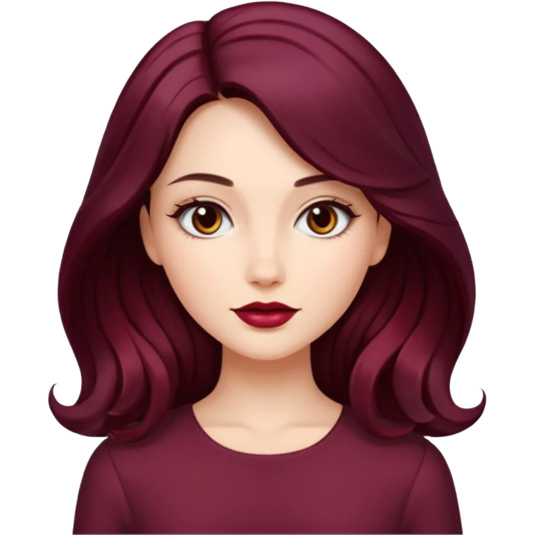 young glamorous woman 
Long waist-long hair
centre part
slightly wavy
dark burgundy hair 
 emoji