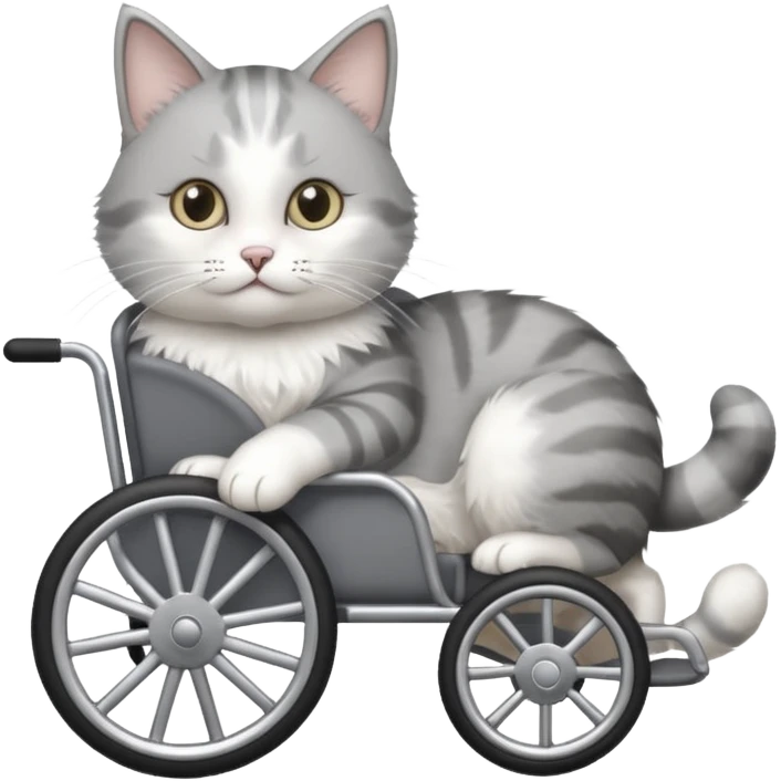 disabled grey and white cat in cat wheelchair emoji