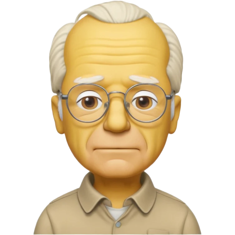 A 3D cartoon close-up of Grandpa Abe Simpson, yellow skin, bald head with side tufts of white hair, glasses, wrinkled face, beige shirt with collar, soft yellow lighting, cinematic Memoji-style portrait consistent with other Simpsons family members. emoji